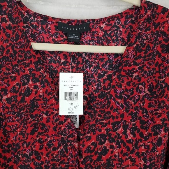 NEW Sanctuary Plus 1X Abstract Long sleeve Blouse Top Black/Red $89 - Picture 3 of 9